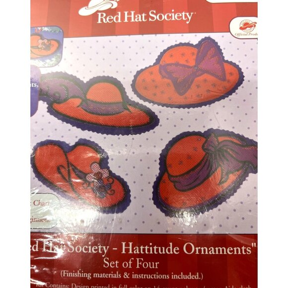 Red Hat Society Hatitude Ornaments Counted Cross Stitch Kit 51542 Set Of 4 - Picture 1 of 5